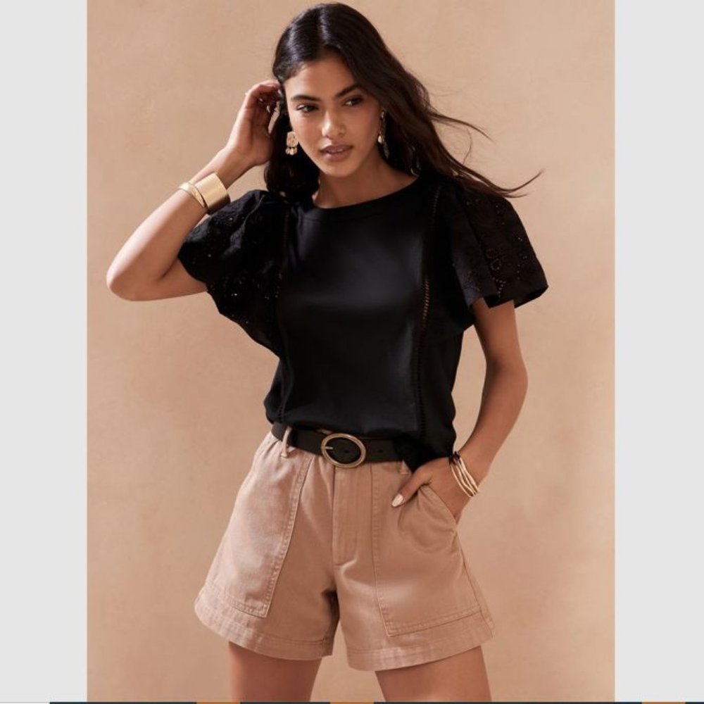 Banana Republic Factory Knit Eyelet Top Black NWT
